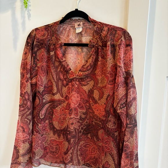 Daytrip Vintage 90's Made in USA Fairy Paisley Bell Sleeve Flowy Women's Top L - Picture 2 of 10